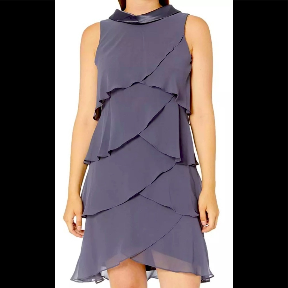 Women’s Formal Dress SLNY Shift Gray Size 18 Jewel Strap Tiered Sleeveless Gown - Picture 3 of 7